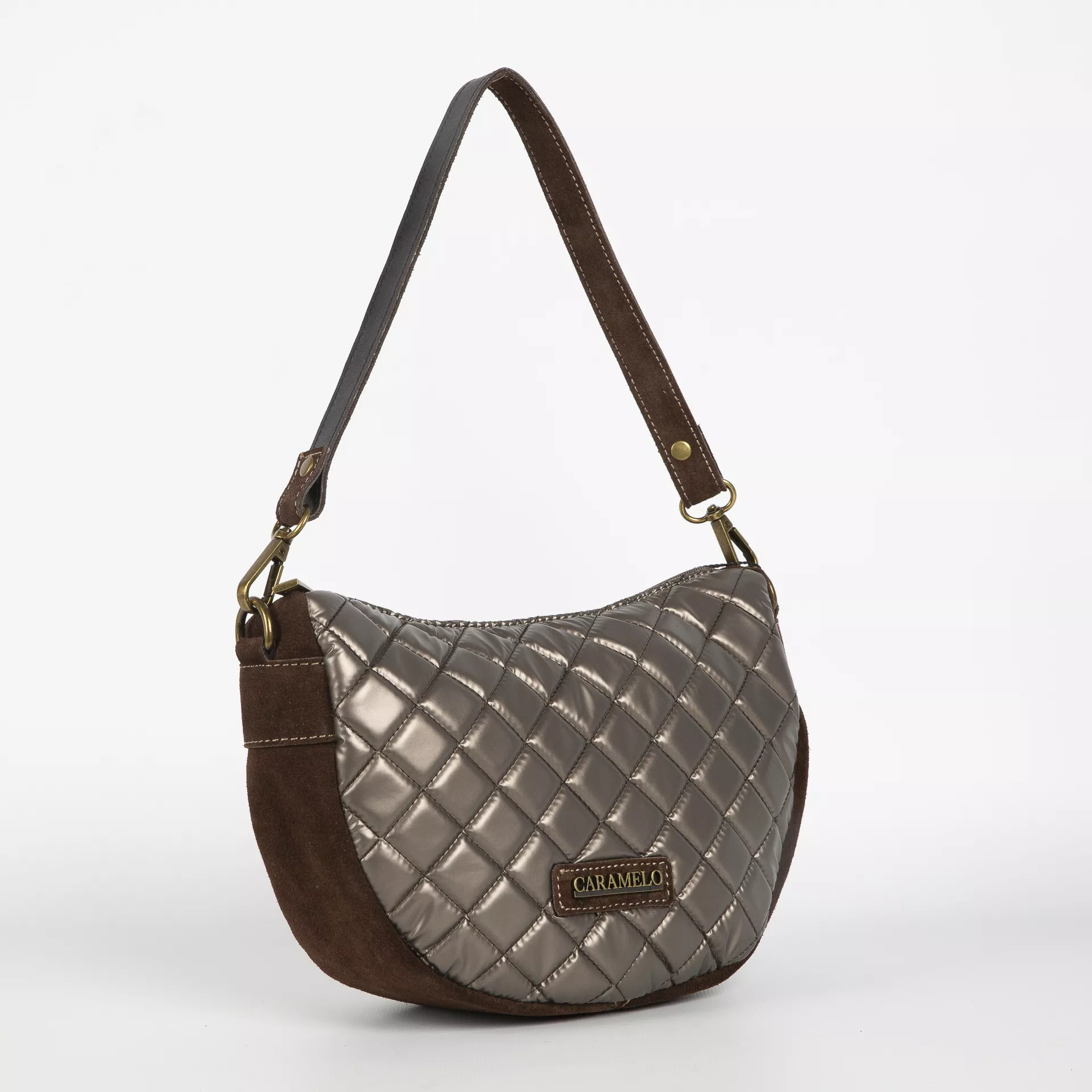 Bolso Caramelo 50759 Raso Nacar Rombos Bronce - Imagen 2
