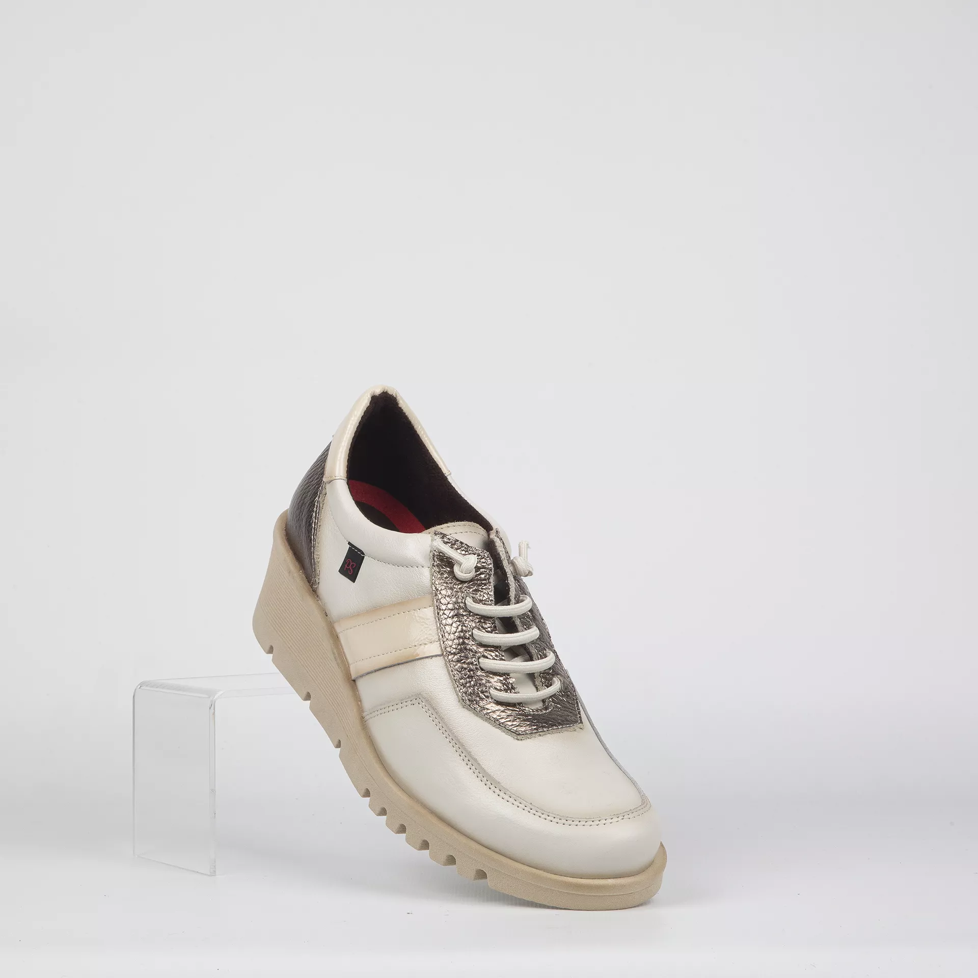 Deportivos Pepe Saenz 867 Cuña Confort Beige - Imagen 2